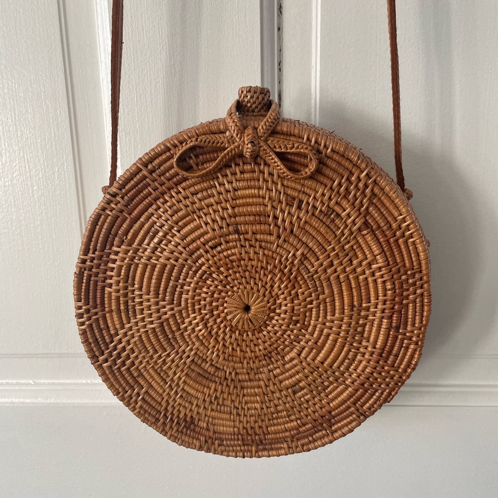 Brother Vellies Woven Straw Circle Crossbody Bag